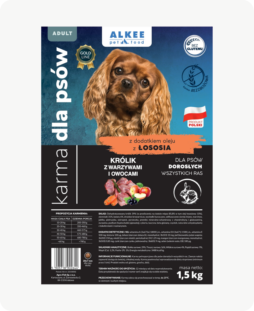 Królik z warzywami i owocami dla dorosłych psów wszystkich ras 1,5 kg