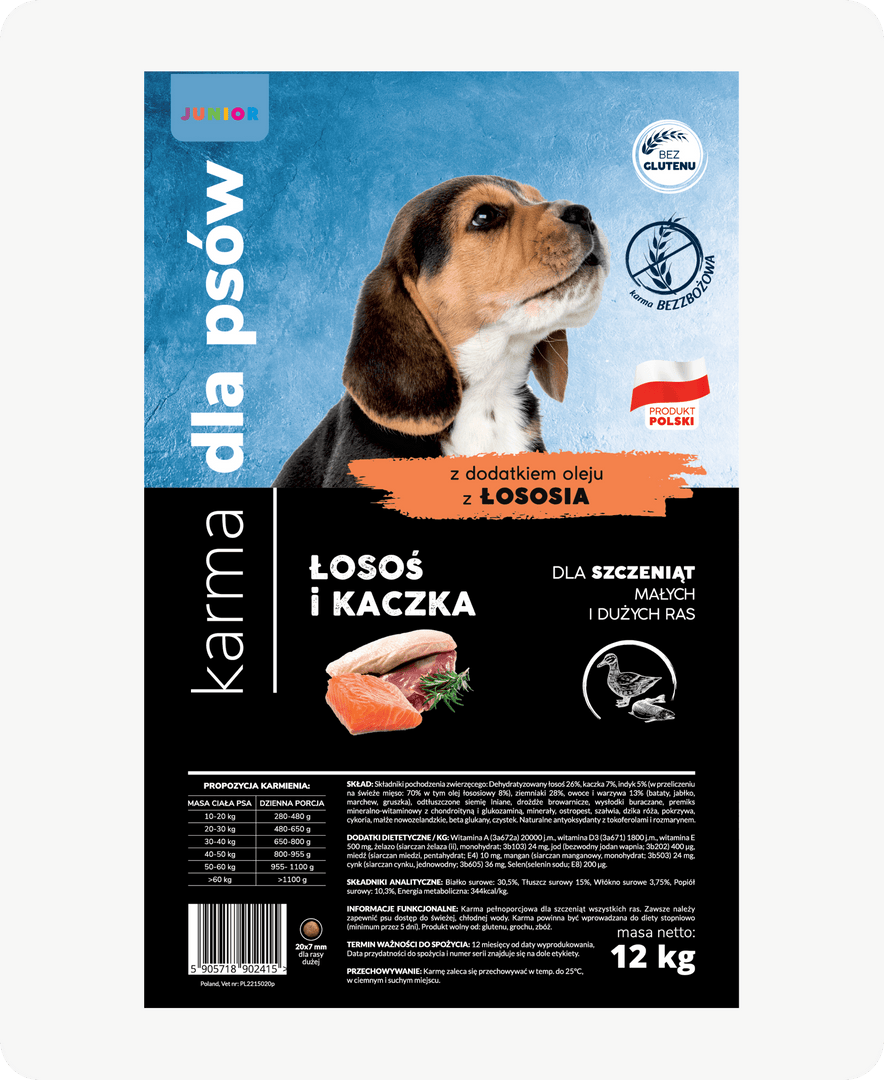 Szczeniak łosoś i kaczka szczenięta wszystkich ras 12 kg